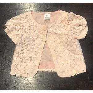 Bebe Girls Pink Floral Lace Shawl Jacket Size 5 Lined Lightweight Short Sleeve